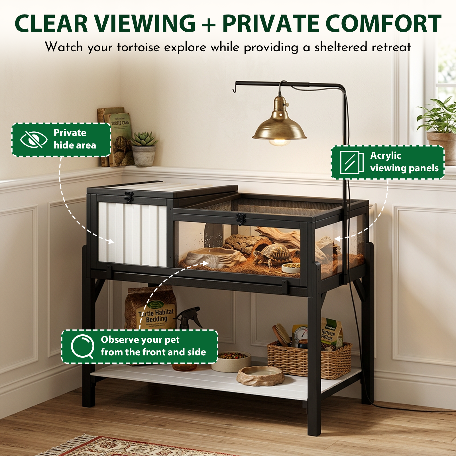 Tortoise Enclosure with Detachable Legs, Light Stand & Storage Shelf-TOR05