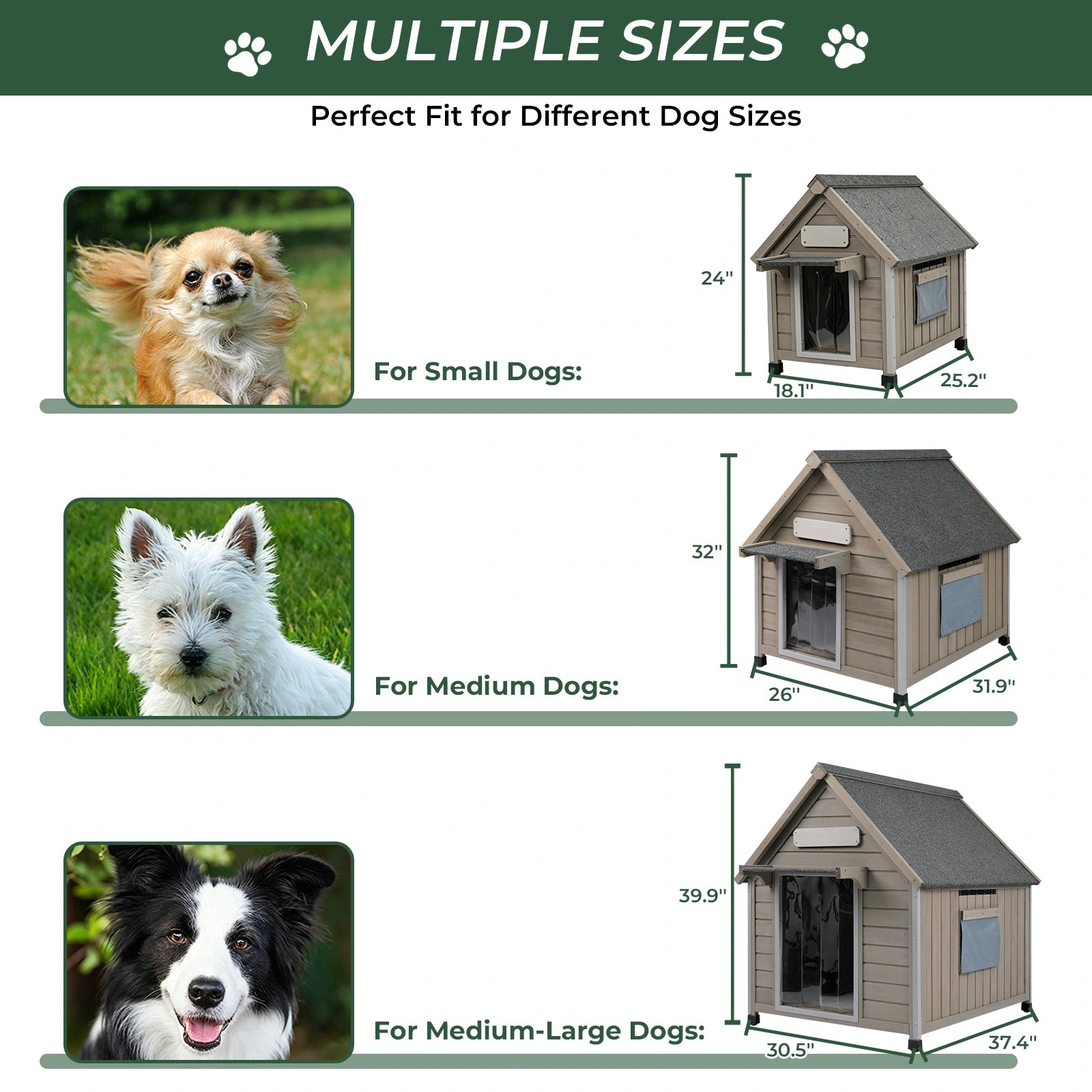 Dog House(20.5"L~30.5"L)-Metal Chew-Proof & Waterproof Roof - PET45