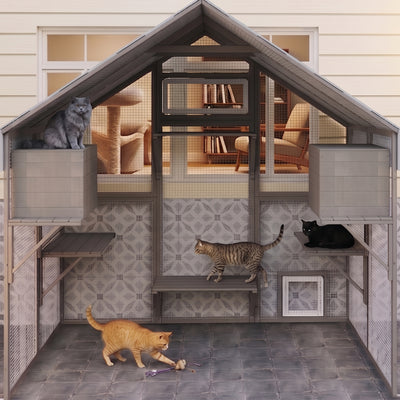 Large Walk-in Catio with 2 Rest Rooms & Multi-Platforms  - PET03