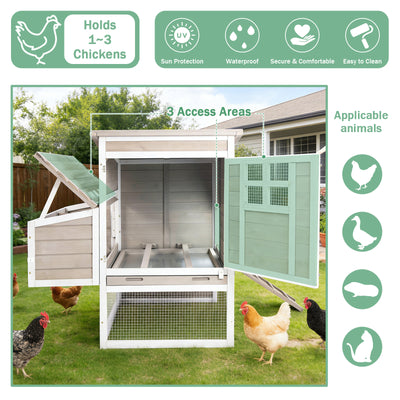 PETSCOSSET Wooden Chicken Coop, Elevated Hen House with 3-Compartment Nesting Box