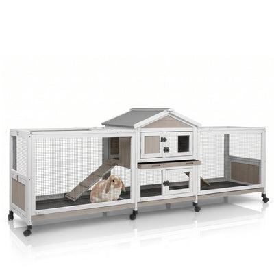 PETSCOSSET Large Rabbit Hutch (93"L) - 2-Story, Dual Runs & 4 Trays - PET41