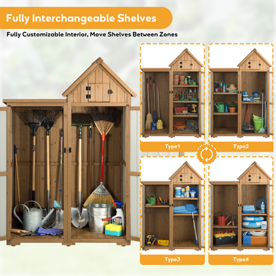 Outdoor Storage Cabinet, Wood & Metal Garden Shed with Lockable Doors-GF41