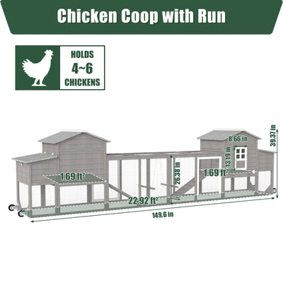 Medium Chicken Coop for 3-5 Chickens with Nesting Box, Tray and Wheels - PET21W