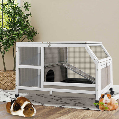 PETSCOSSET Indoor Guinea Pig Cage on Wheels, Large Small Animal Habitat with Ramp, Hideout & Deep Pull-Out Tray for Rabbit, Chinchilla, Rat