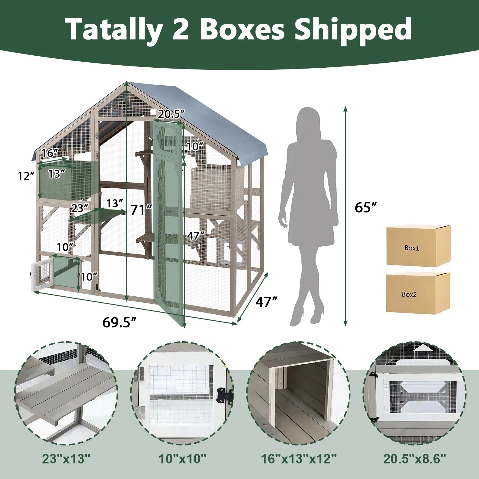Expandable Outdoor Cat Catio with Muti Platforms, Two Rest Rooms-PET03
