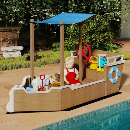 UV-Resistant Ship Sandbox with Built-in Seats & Storage, Liner, for Kids 2-8-GF02