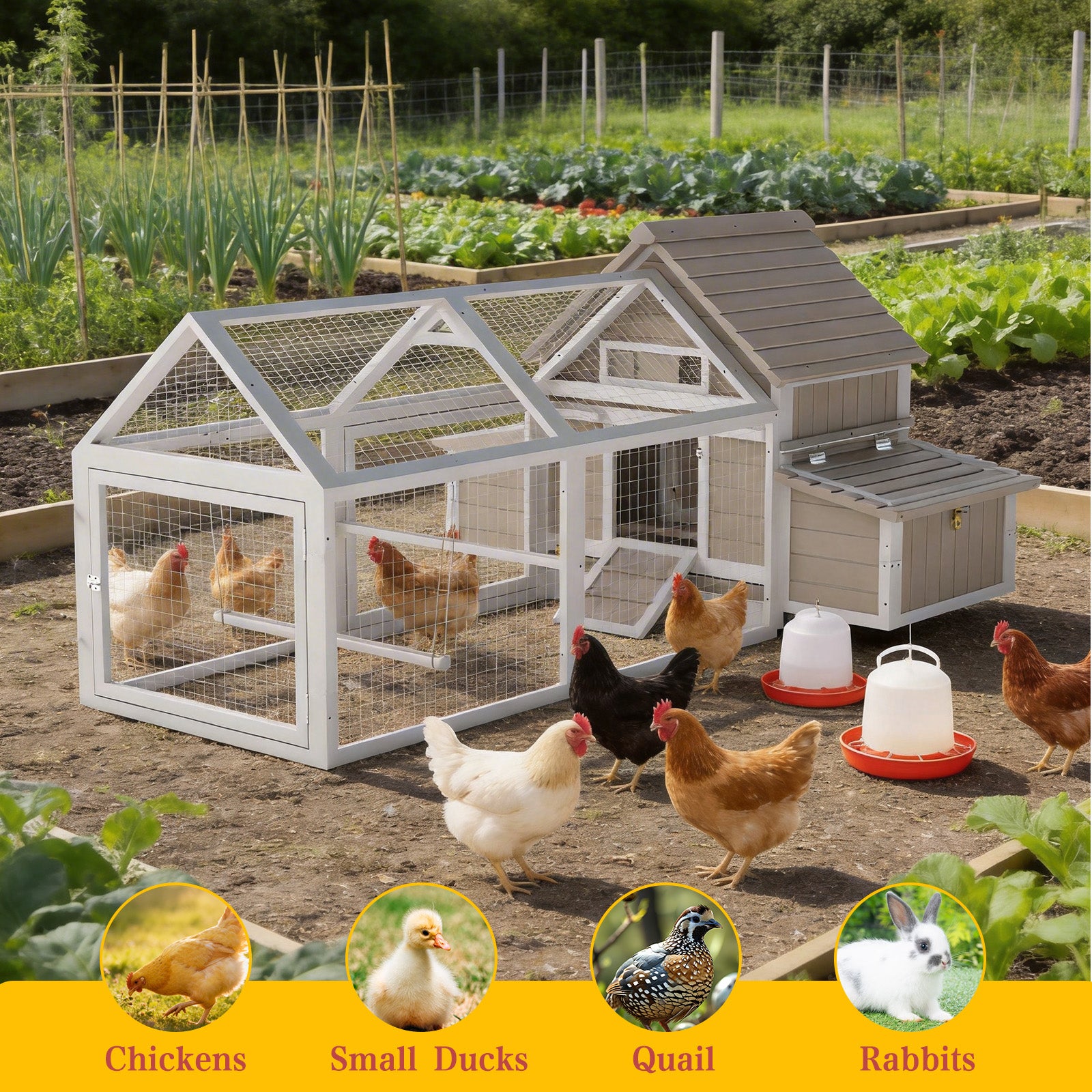 83" Large Chicken Coop with 4 Nesting Boxes, Outdoor Rabbit Hutch-PET89