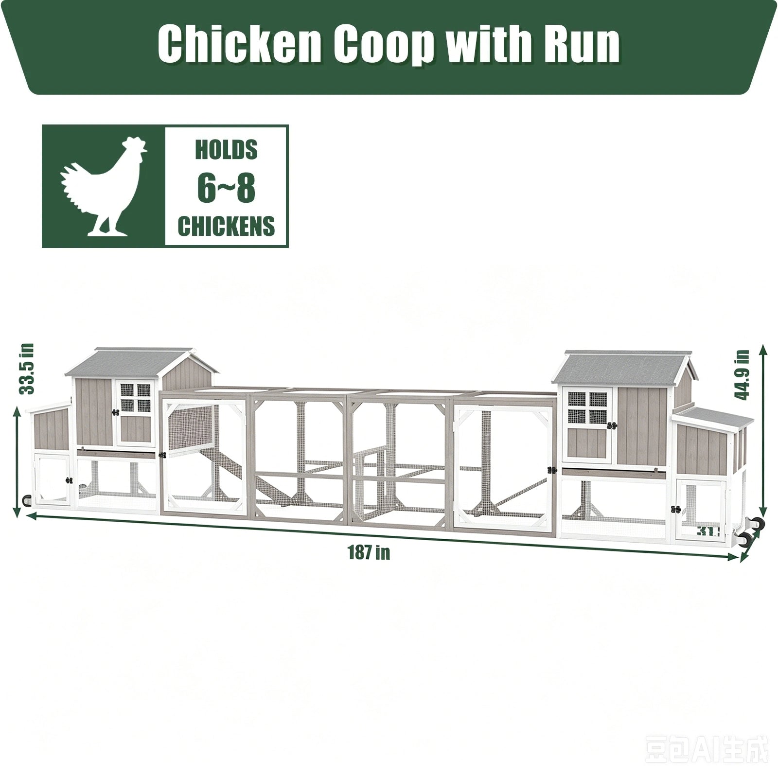 Medium Chicken Coop with Run for 4-8 Chickens Expandable to Large Coop - PET24
