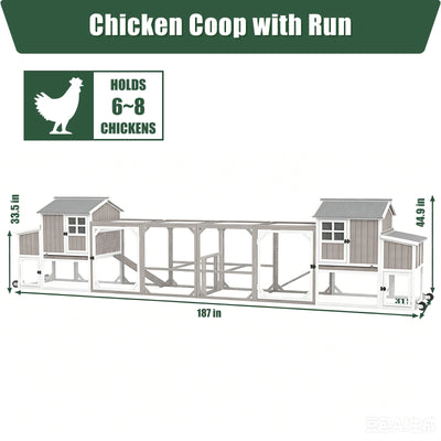 Medium Chicken Coop with Run for 4-8 Chickens Expandable to Large Coop - PET24