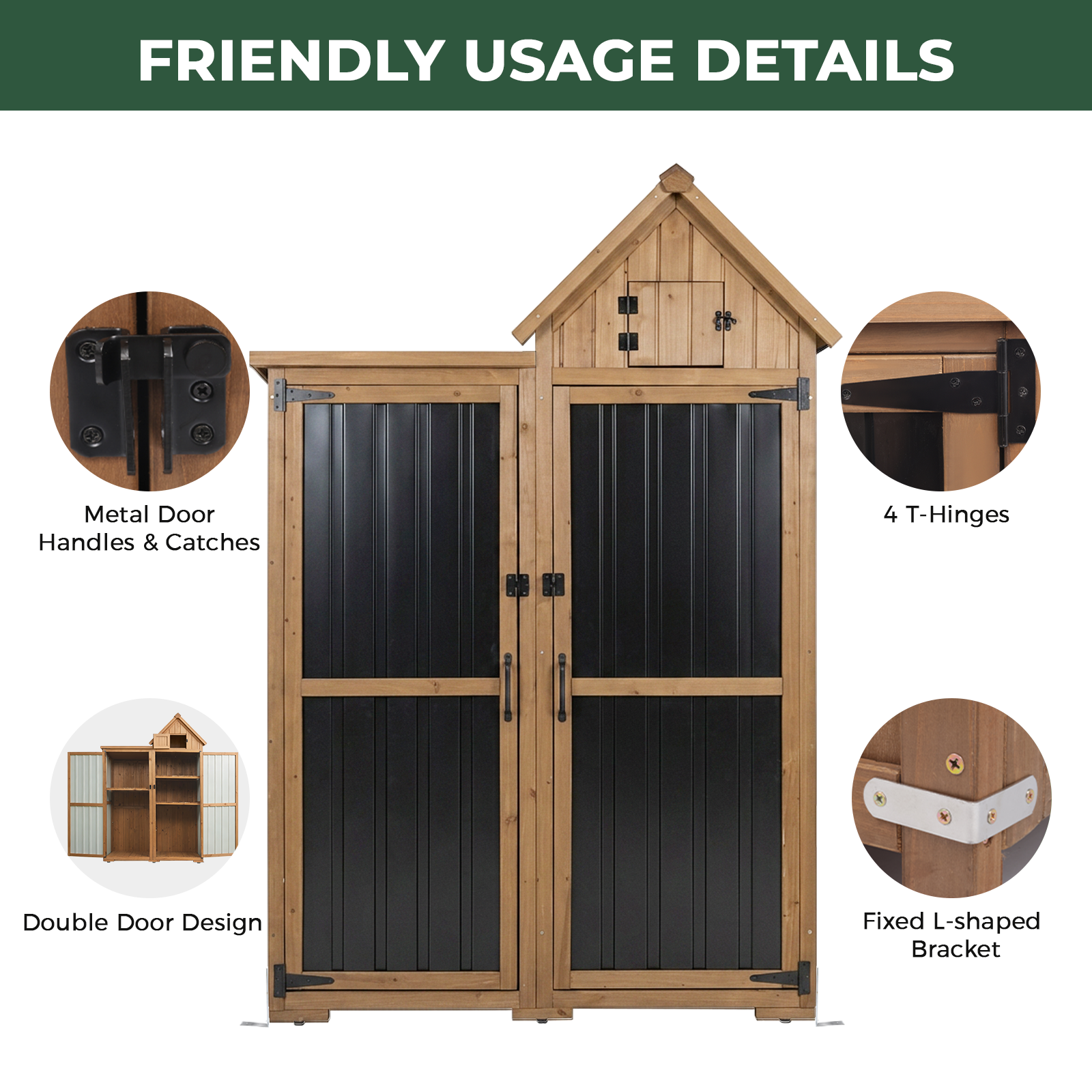 Outdoor Storage Cabinet, Wood & Metal Garden Shed with Lockable Doors-GF41