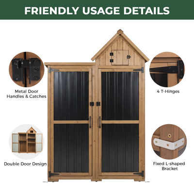 Outdoor Storage Cabinet, Wood & Metal Garden Shed with Lockable Doors-GF41