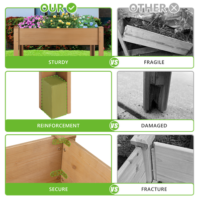 Brown elevated garden box made of durable fir wood