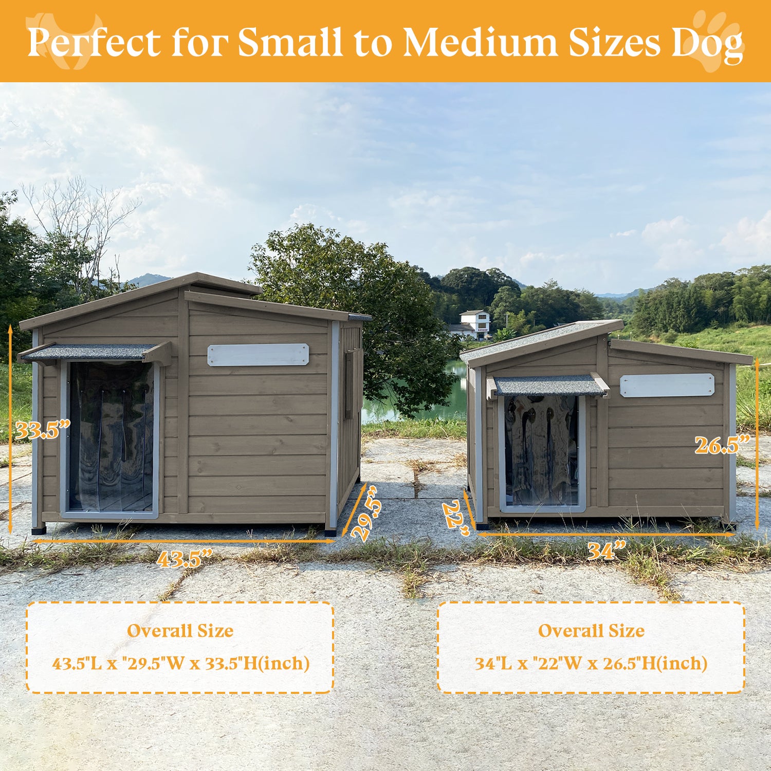 Side view of PET68 dog house showing metal frame and wooden panels