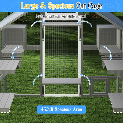 Extra Large Outdoor Catio, Weatherproof Walk-In Cat Enclosure with Bridges, Full Cover, 8 Platforms & 2 Resting Boxes