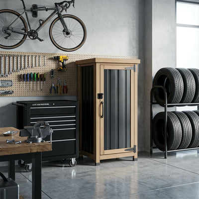 Outdoor Waterproof Storage Cabinet with Metal Top & Adjustable Shelves-GF35