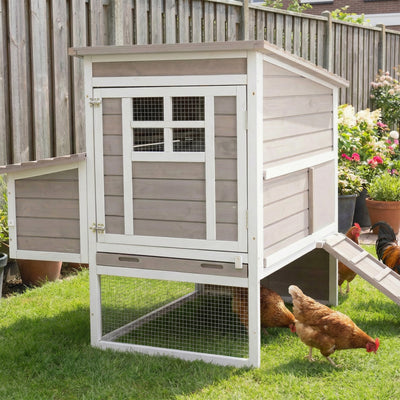 PETSCOSSET Wooden Chicken Coop, Elevated Hen House with 3-Compartment Nesting Box