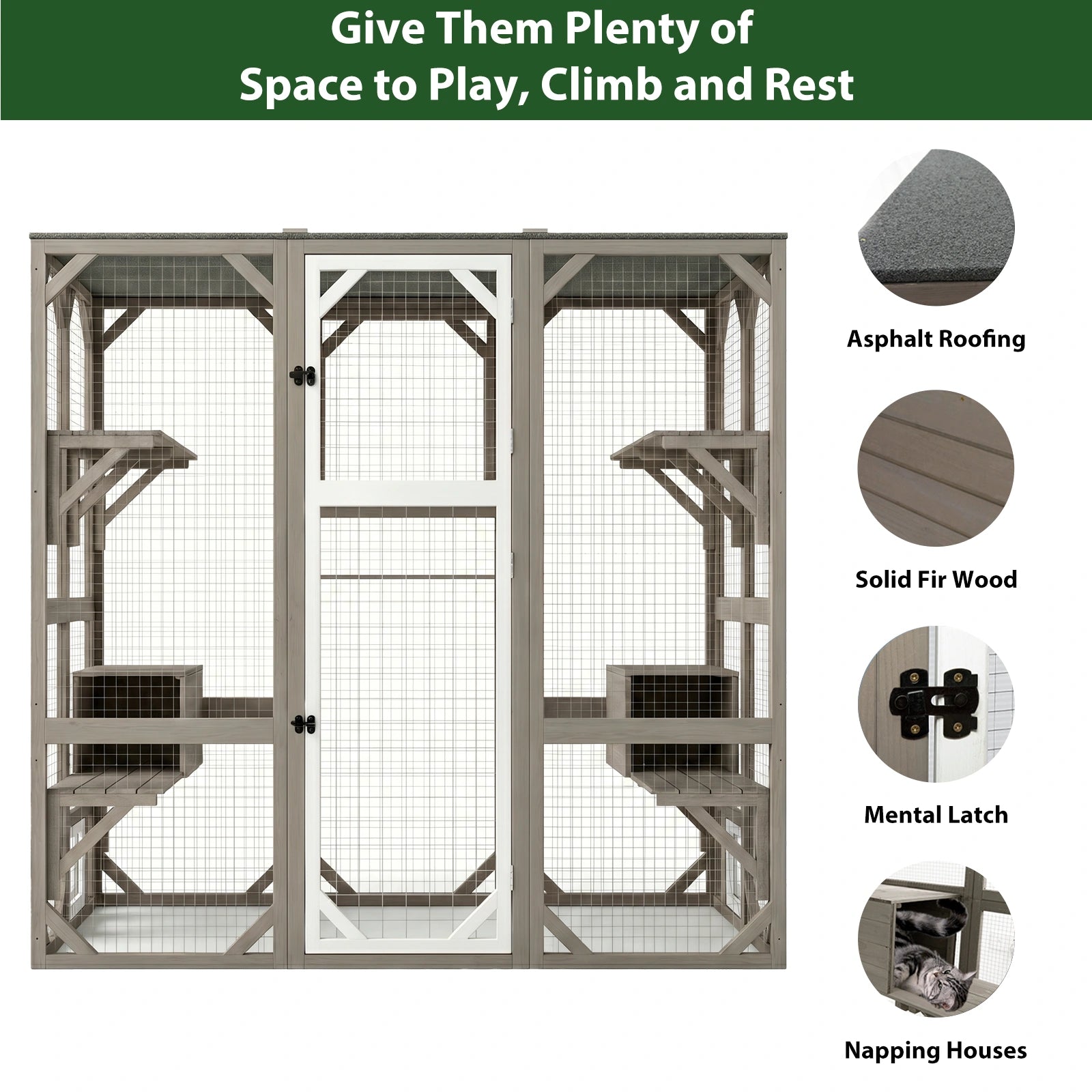 PETSCOSSET 71″ Catio Outdoor Cat Enclosure Large Wooden Cat House