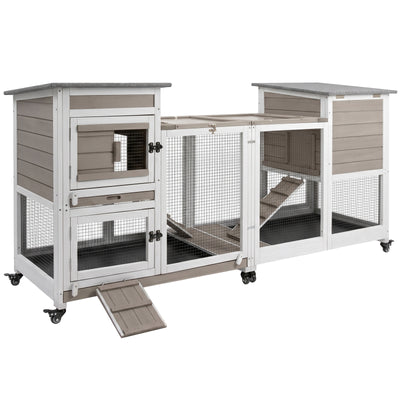Wooden 2-Story Rabbit Hutch with Wheels & Run-PET32