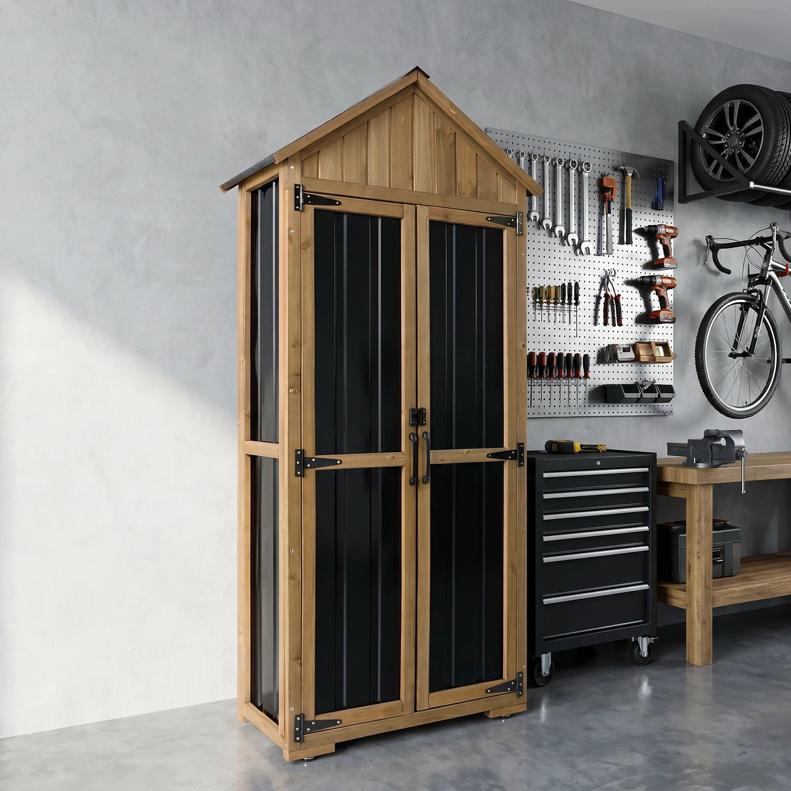 27.55″L Outdoor Storage Shed, Wooden Garden Tool Cabinet-GF34