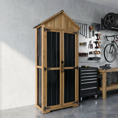27.55″L Outdoor Storage Shed, Wooden Garden Tool Cabinet-GF34