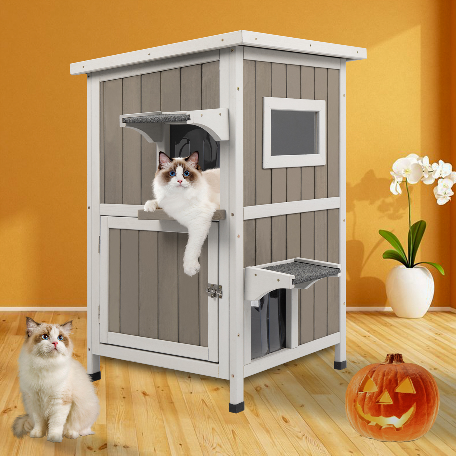 Weatherproof Two-Story Feral Cat Shelter Cat House -PET20