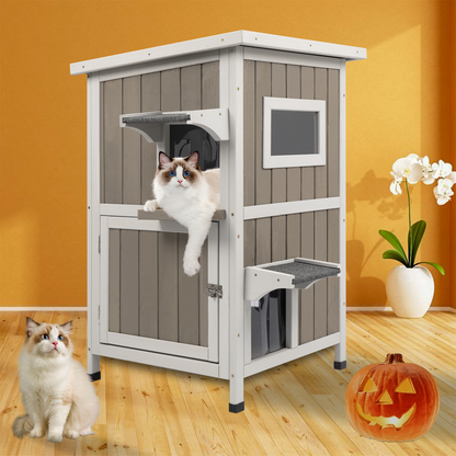Weatherproof Two-Story Feral Cat Shelter Cat House -PET20
