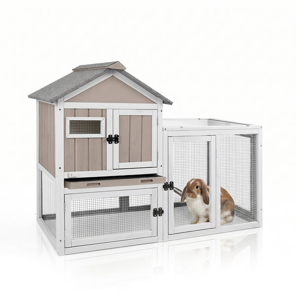 PETSCOSSET Rabbit Hutch (48"L) - 2-Story, Tray & Waterproof Roof-PET31