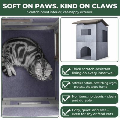 2-Story Insulated Wooden Cat House with Balcony & Open Roof - PET73-TI