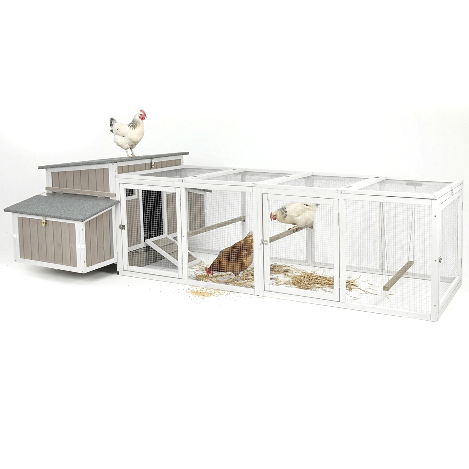 106" Chicken Coop with Run for 2-6 Chickens, 4 Nesting Boxes & Swing-PET8488