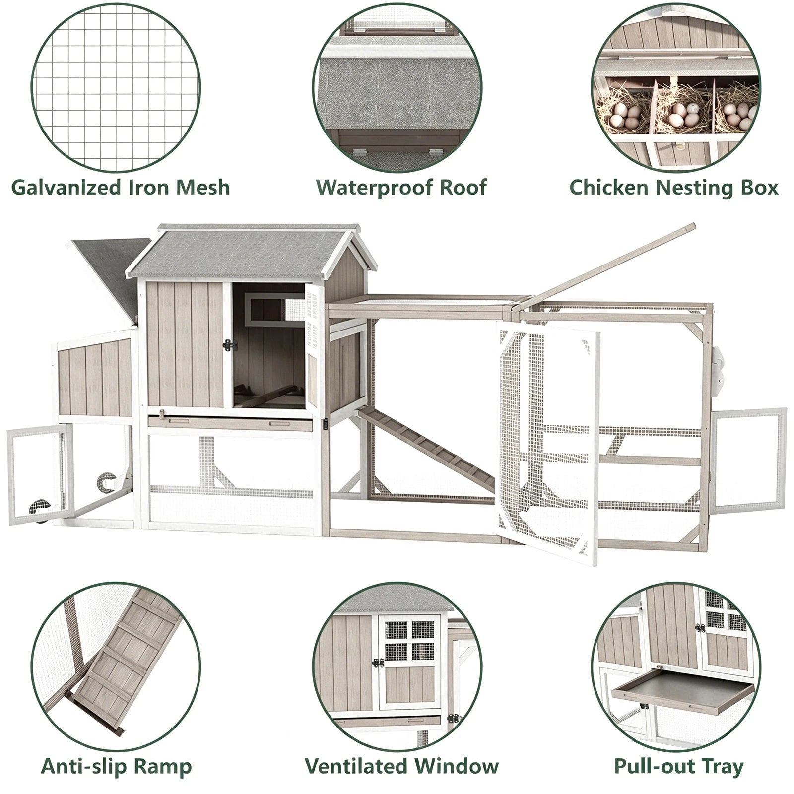 Medium Chicken Coop with Run for 4-8 Chickens Expandable to Large Coop - PET24