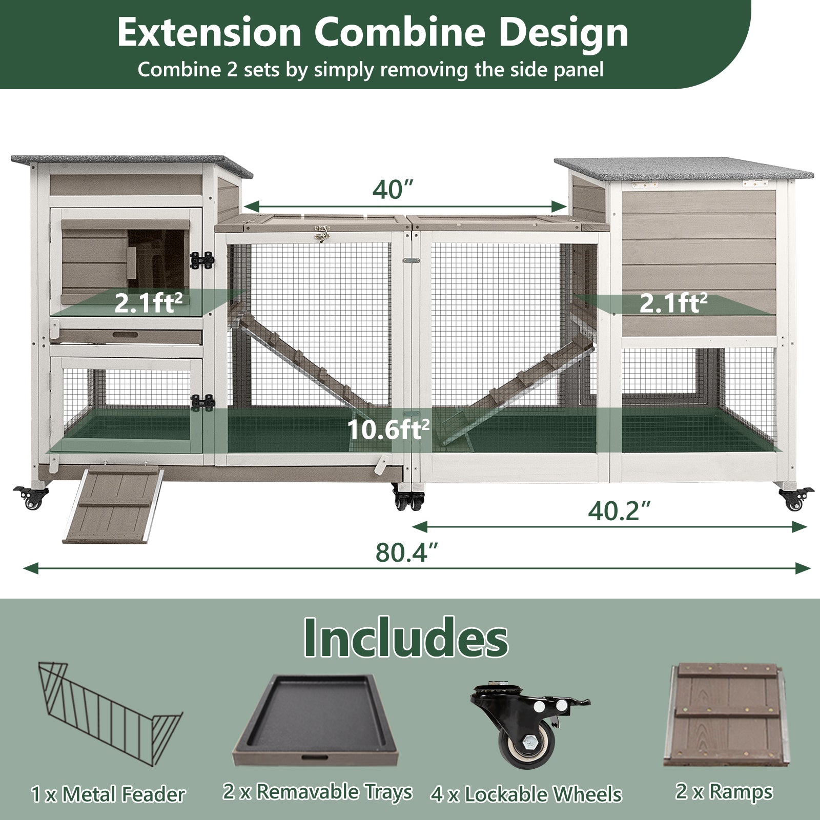 Wooden 2-Story Rabbit Hutch with Wheels & Run-PET32