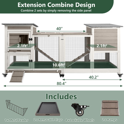 Wooden 2-Story Rabbit Hutch with Wheels & Run-PET32