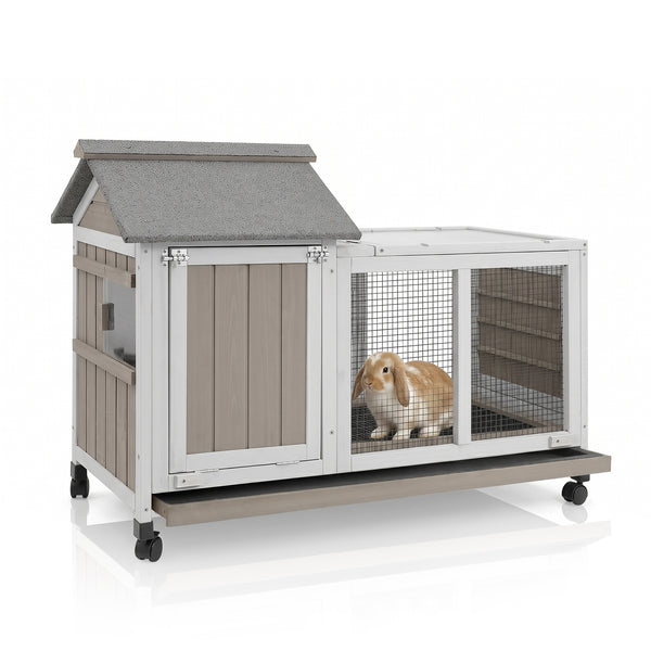 PETSCOSSET Expandable Rabbit Hutch (38"L) - 2-Story, Sunroom & Tray - PET30
