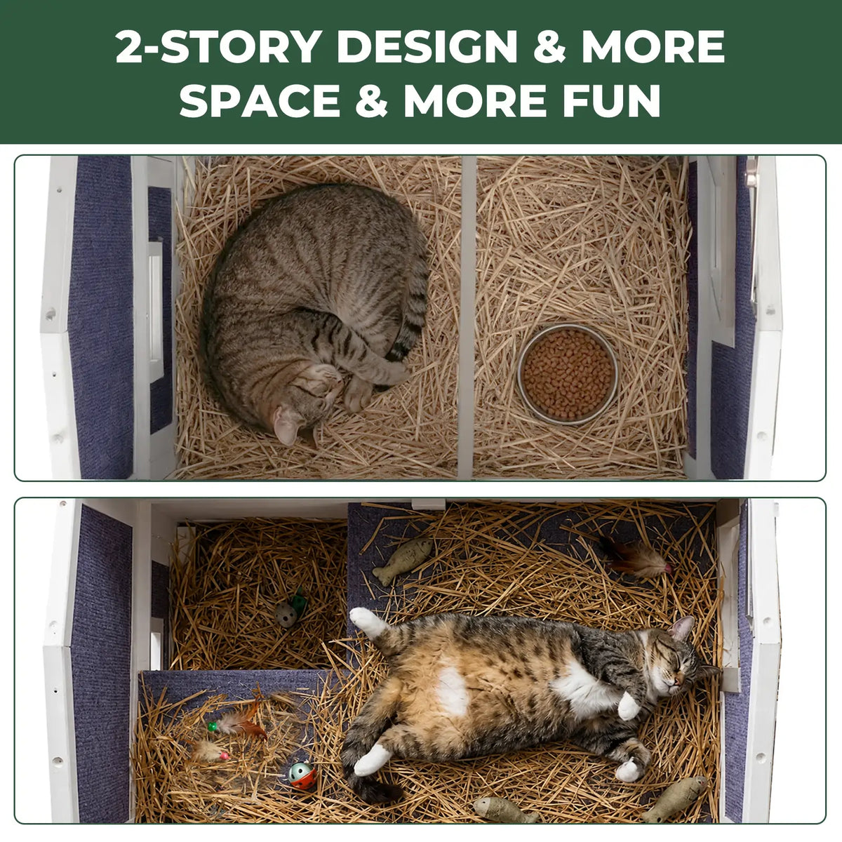 2-Story Insulated Wooden Cat House with Balcony & Open Roof - PET73-TI