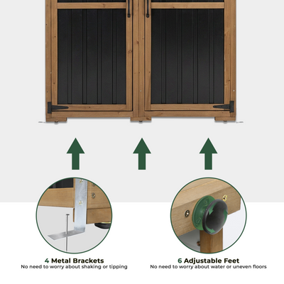 Outdoor Storage Cabinet, Wood & Metal Garden Shed with Lockable Doors-GF41