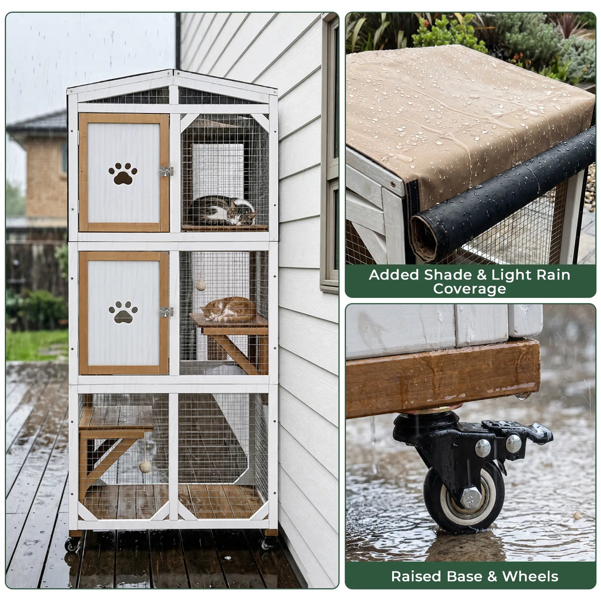 62.6" Mobile Wooden Outdoor Catio with Scratching Post & House - PET99