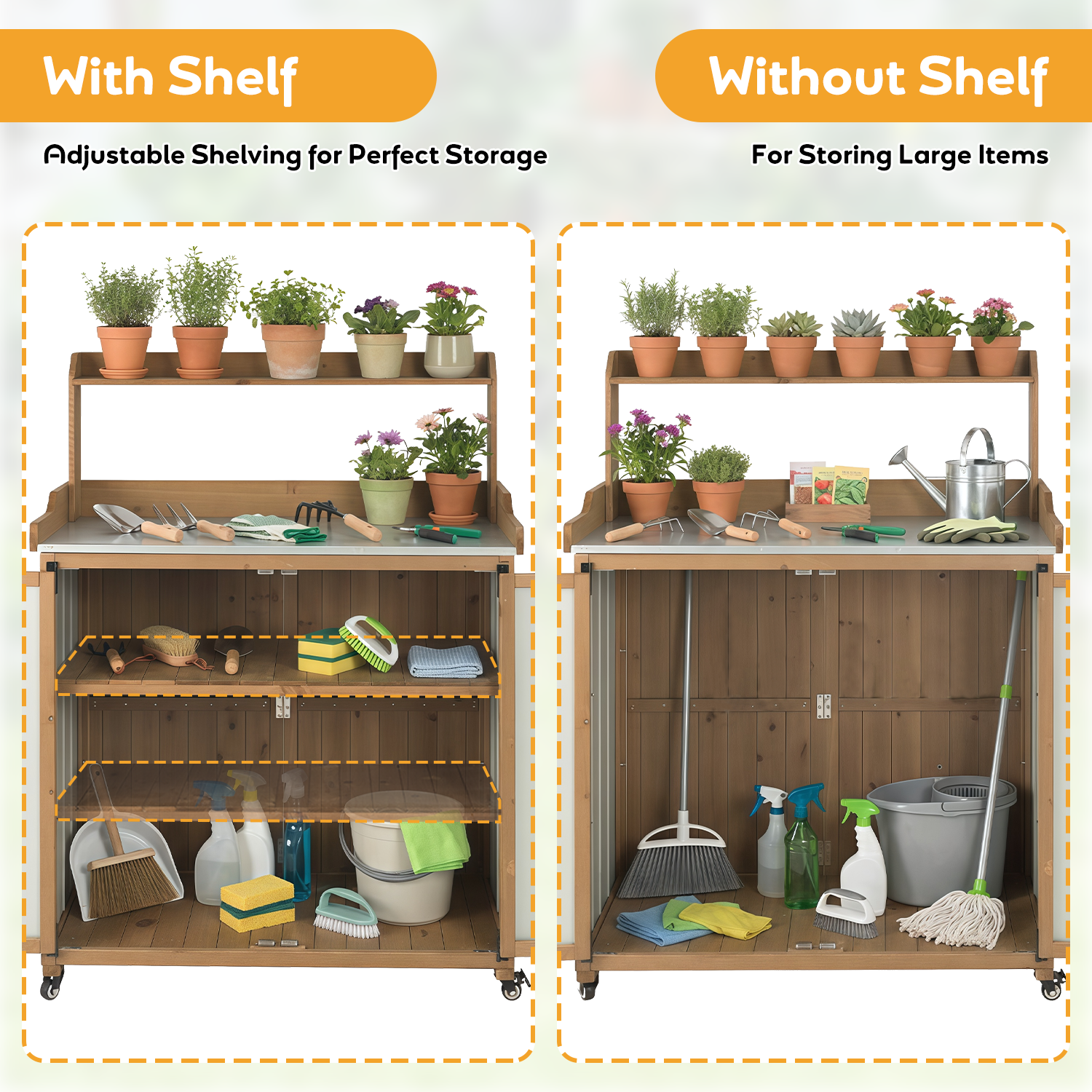 Mobile Potting Bench & Storage Cabinet with Lockable Wheels-GF40