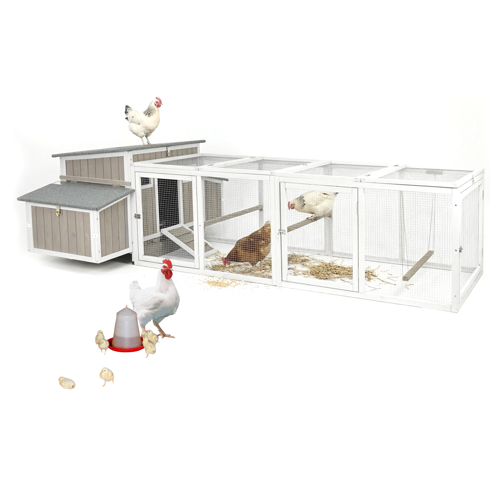 106" Chicken Coop with Run for 2-6 Chickens, 4 Nesting Boxes & Swing-PET8488