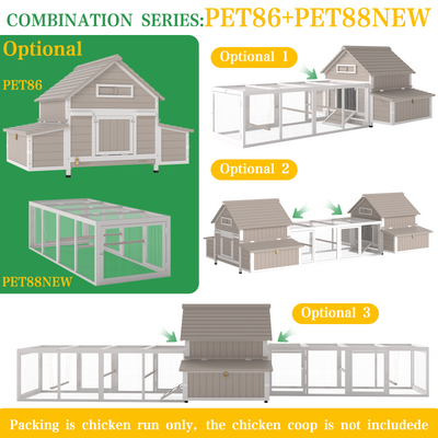 PETSCOSSET 106"L Chicken Coop with Run, Large Chicken Tractor Outdoor Hen House for 2-6 Chickens with 4 Nesting Boxes