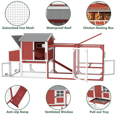 Medium Chicken Coop with Run for 4-8 Chickens Expandable to Large Coop
