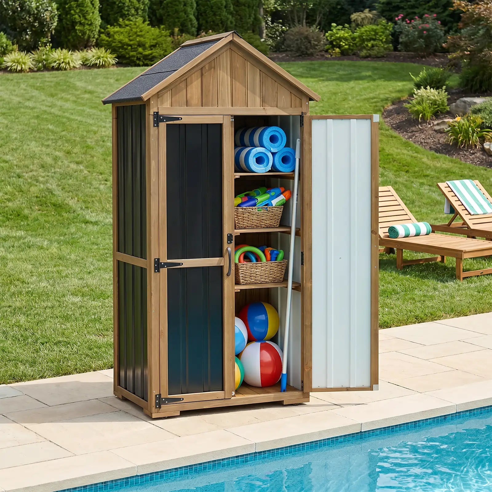 27.55″L Outdoor Storage Shed, Wooden Garden Tool Cabinet-GF34