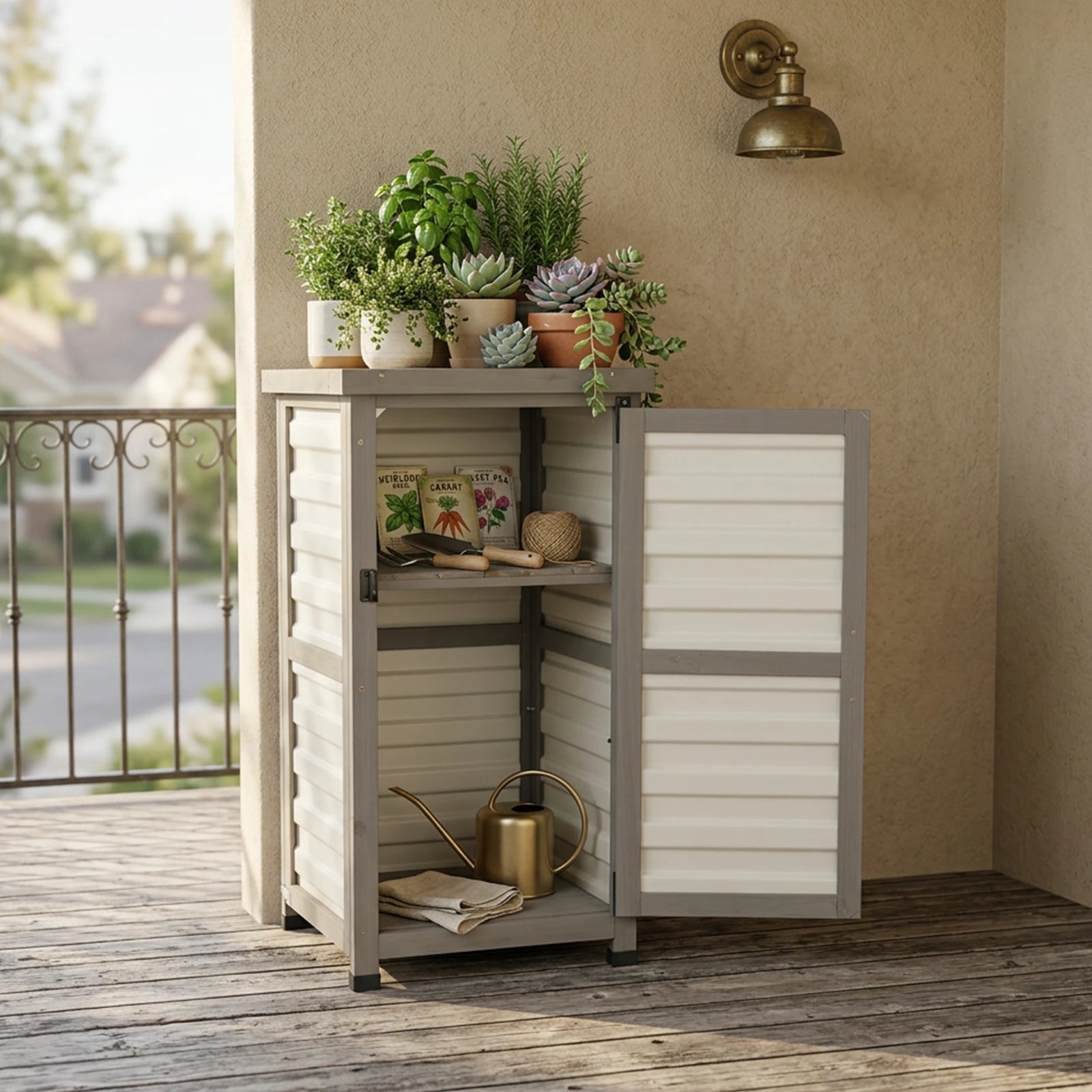 Outdoor Waterproof Storage Cabinet with Metal Top & Adjustable Shelves-GF35