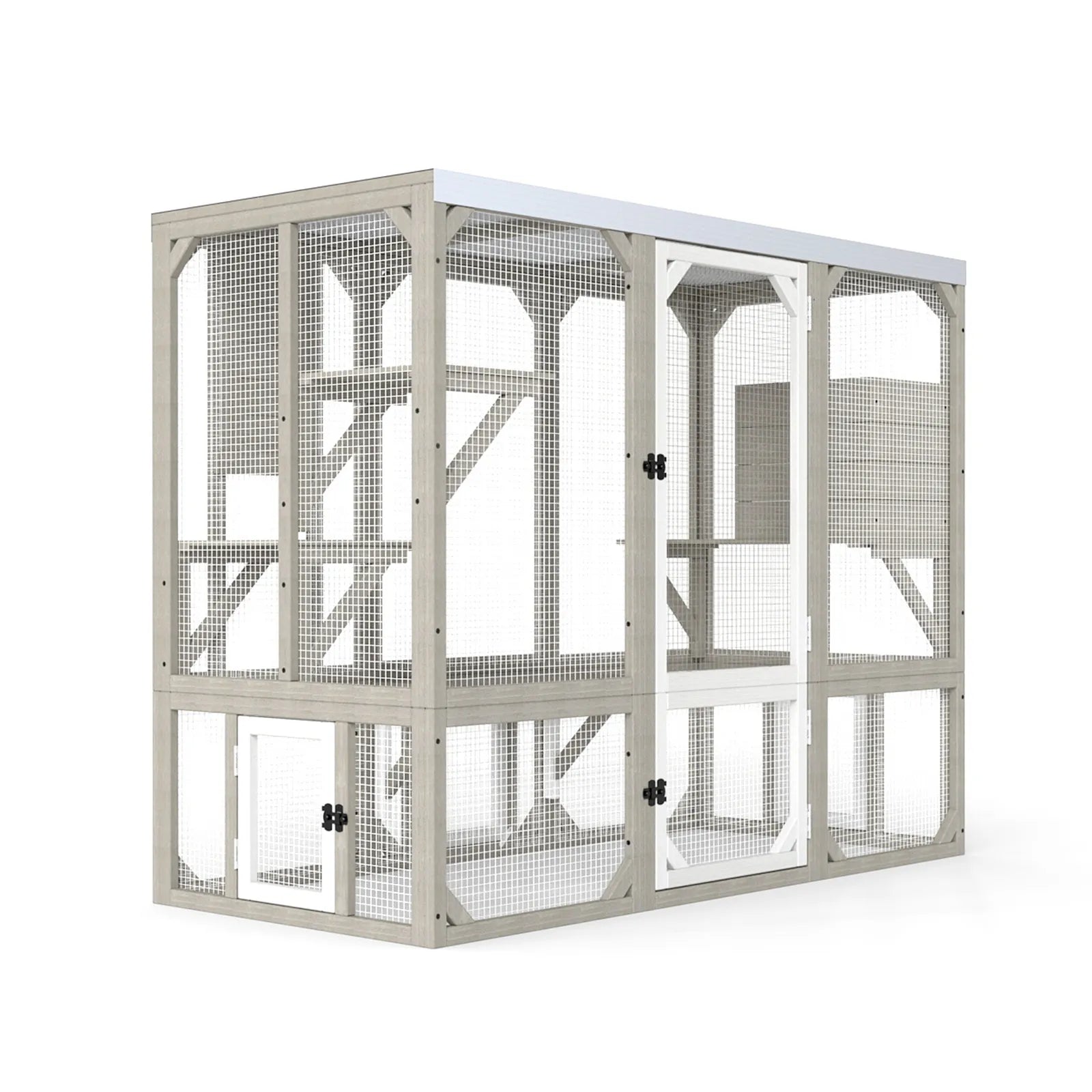 5-Door Expandable Outdoor Wooden Cat Enclosure with Window Access-PET78