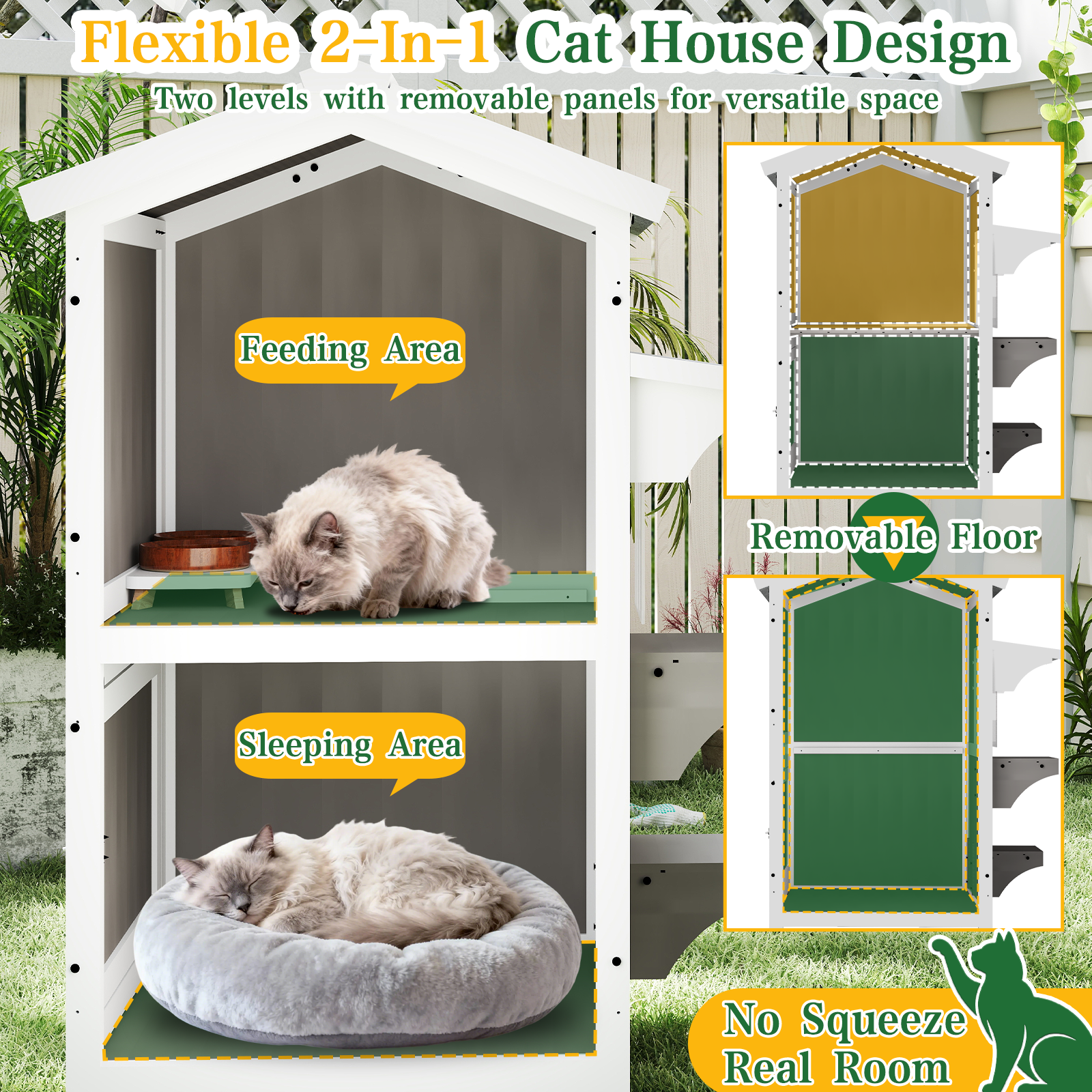 Two-Story Wooden Feral Cat Shelter with Asphalt Roof-04-GREYWHITE