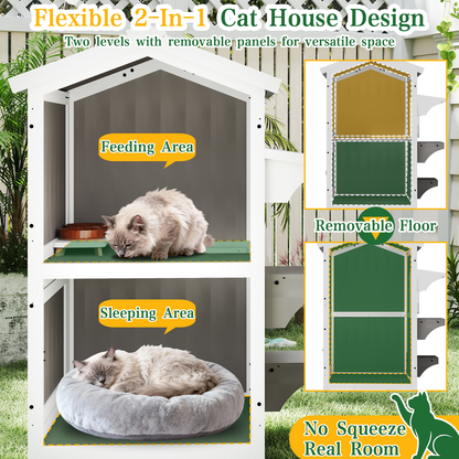 Two-Story Wooden Feral Cat Shelter with Asphalt Roof-04-GREYWHITE