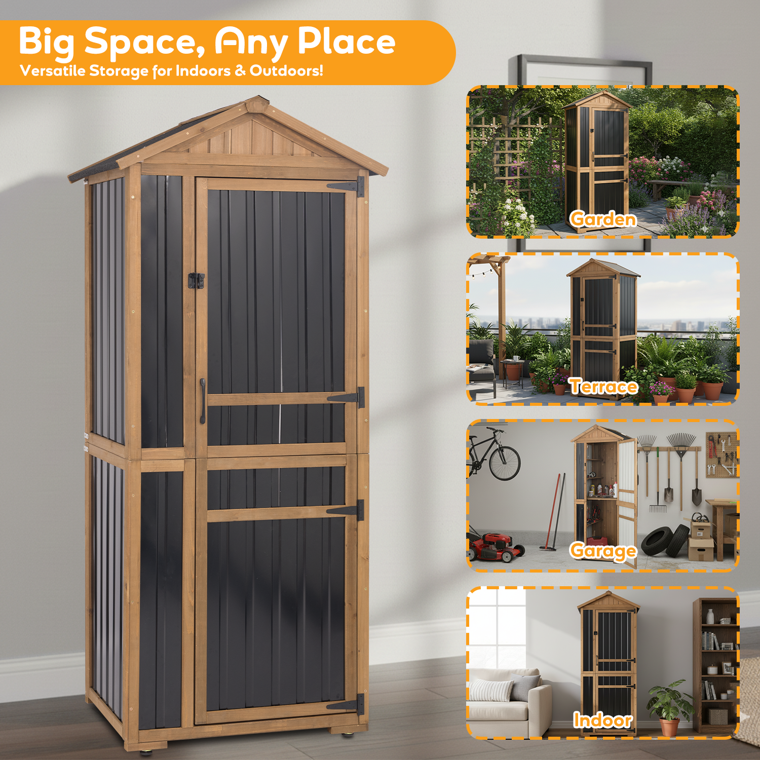 Wood & Metal Garden Shed with Waterproof Asphalt Roof, Lockable-GF39