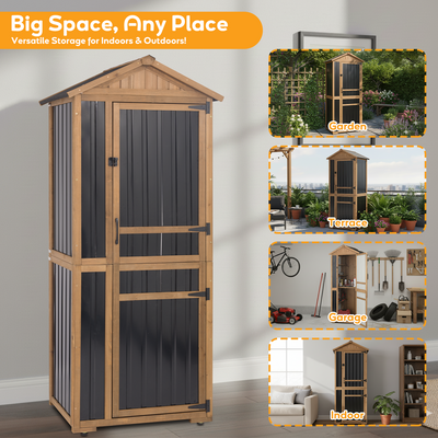 Wood & Metal Garden Shed with Waterproof Asphalt Roof, Lockable-GF39