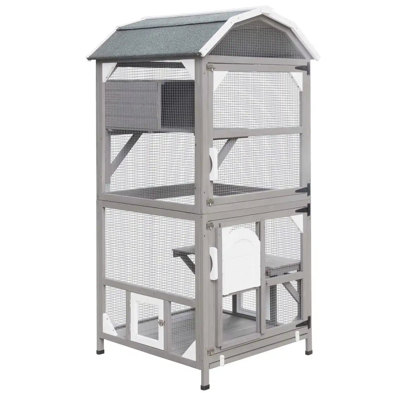 PETSCOSSET Cat House Outdoor Cat Enclosure , 70.9 /34.6 /34.6 in, Grey