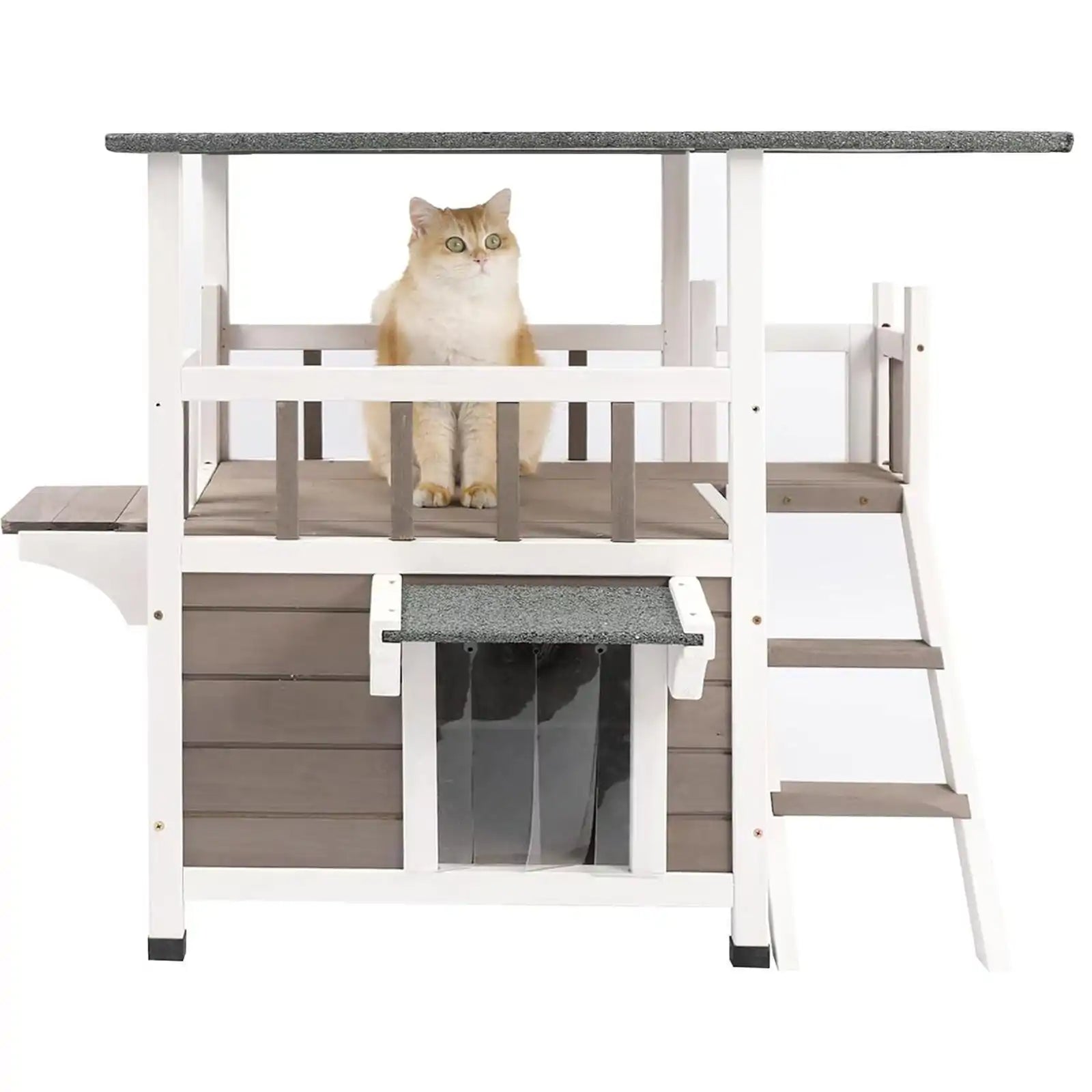 PETSCOSSET grey two-story outdoor cat house – front view