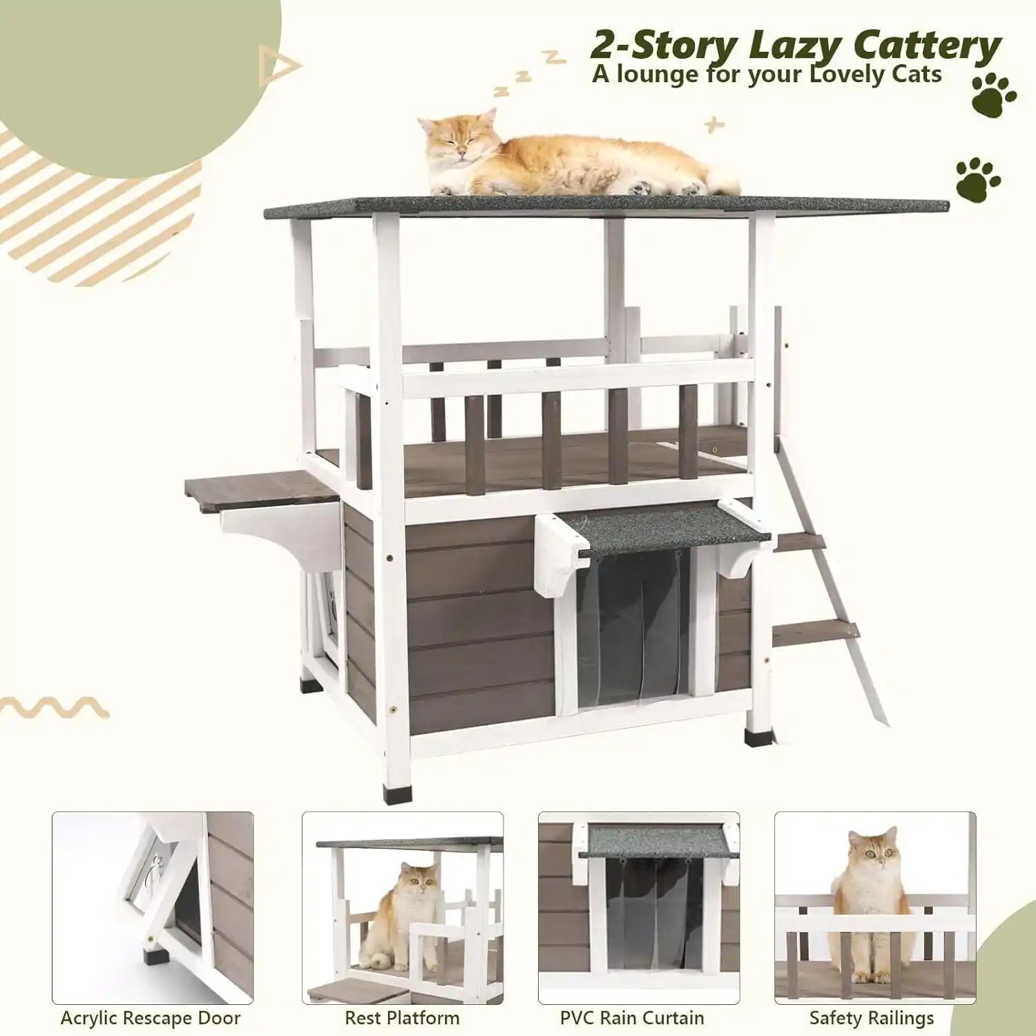 Side view of 2-story cat house in backyard
